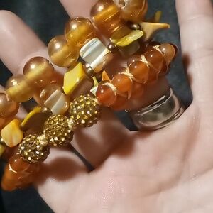 Elegant orange opalescent Beaded Bracelets 3 shell & 2 glass beaded